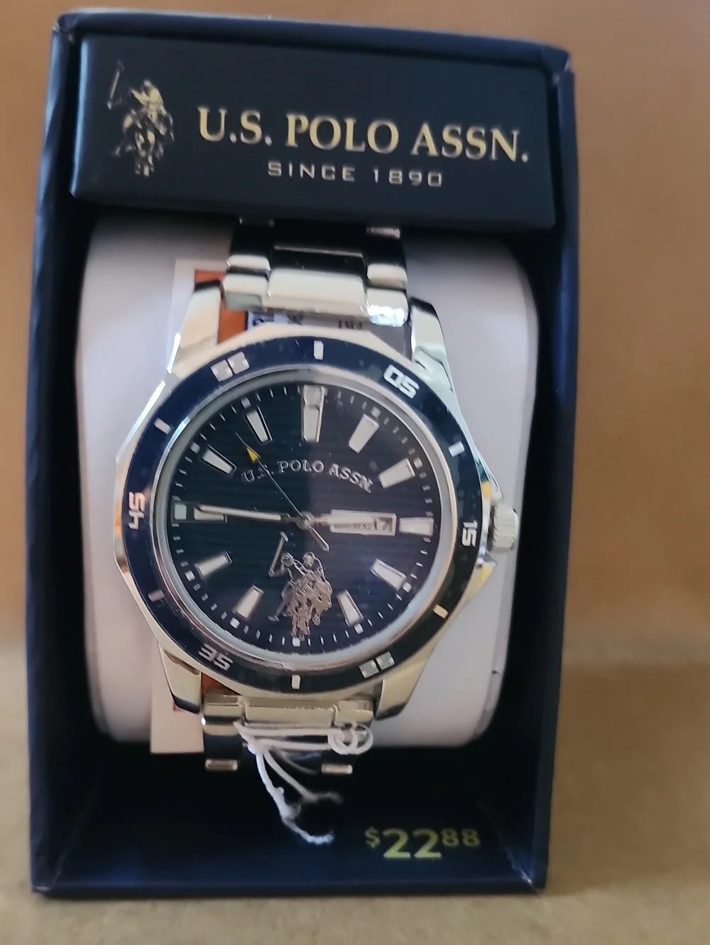 U.S. Polo Assn. Silver Watch with Navy Dial and Logo